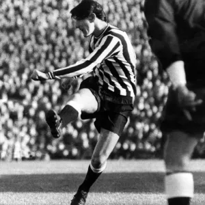 Newcastles &pound;100, 000 Scot, Jim Smith, takes a crack at goal during the Fairs