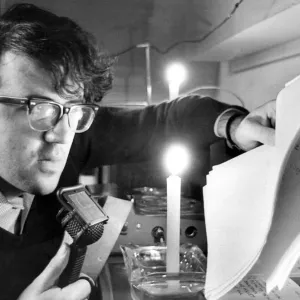News by candlelight and battery power. Radio Durham news reader John Pickles had to rig News by candlelight and battery power. Radio Durham news reader John Pickles had to rig