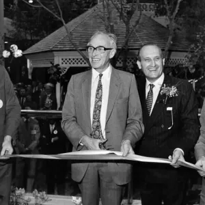 Nicholas Ridley cuts the ribbon to open the MetroCentre watched by (left to right Nicholas Ridley cuts the ribbon to open the MetroCentre watched by (left to right