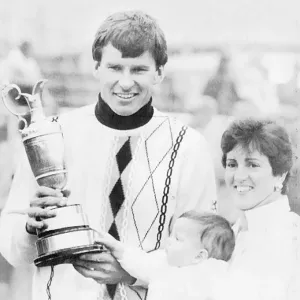 Nick Faldo golfer with wife and daughter holding open golf championship trophy claret jug Nick Faldo golfer with wife and daughter holding open golf championship trophy claret jug