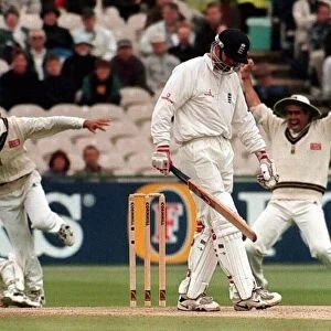 Nick Knight leaves the crease July 1998 After being caught out during the third