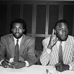 Nigel Benn (Right) with manager Ambrose Mendy. 6th July 1988