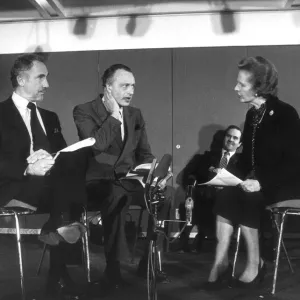 Nigel Hawthorn, Paul Eddington and Margret Thatcher in a sketch from the Television Nigel Hawthorn, Paul Eddington and Margret Thatcher in a sketch from the Television