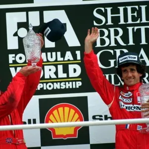 Nigel Mansell and Alain Prost on Winners Podium Print Nigel Mansell and Alain Prost on Winners Podium Print