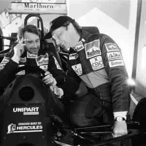 Niki Lauda and John Watson with the new MP4 / 1C Marlboro McLaren car, Woking, Surrey Niki Lauda and John Watson with the new MP4 / 1C Marlboro McLaren car, Woking, Surrey