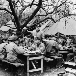 Ninth Air Force station in England. Mustang pilots, just back from bombing Le Bourget air