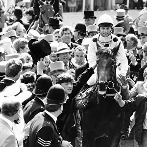 No80 Reference Point with Steve Cauthen being escorted to the winners enclosure after