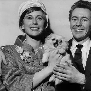 Noel Harrison and his wife Sarah Tufnell March 1959, at the Savoy Hotel in London with