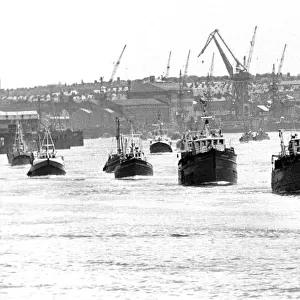 The Northern fishing fleet makes its way up the River tyne to the Quayside in Newcastle