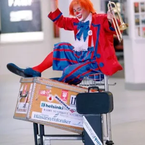 Norwegian musical clown Melvix Tix at Newcastle Airport Norwegian musical clown Melvix Tix at Newcastle Airport