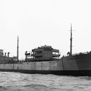 Print of a tanker at anchor in a British port, March 1941