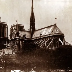 Notre Dame Cathedral in Paris, France - Exterior Old Ruined Building