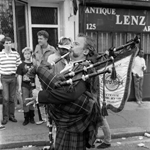 Notting Hill Carnival August 1987 A Scottish bag pipe player