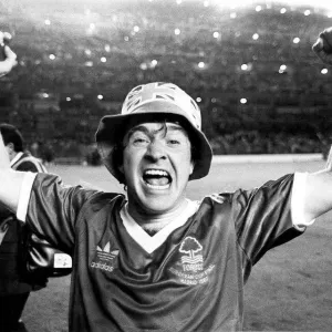 Nottingham Forest goalscorer John Robertson celebrates after his side Nottingham Forest goalscorer John Robertson celebrates after his side