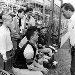 Nottingham Forest manager Brian Clough chats to Newcastle fans before the game 29 August