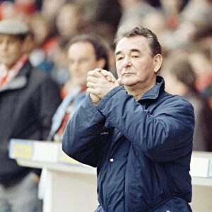 Nottingham Forest manager Brian Clough at the dug out during his side