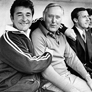Nottingham Forest manager Brian clough hugs assistance manager Peter Taylor with Frank