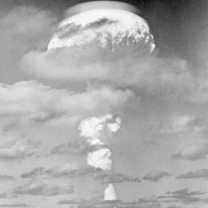 Nuclear mushroom cloud seen here over Malden Island following the detontation of the bomb