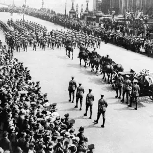 Nurse Edith Cavells funeral cortege passing the House of Commons on its way to