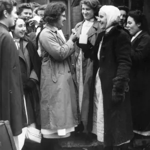 Nurses of Coventry and Warwick hopsital stop for a cup of tea in the voluntary canteen in