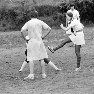 Nurses and Porters from Battle Hospital, Reading, take part in a game of football in Nurses and Porters from Battle Hospital, Reading, take part in a game of football in