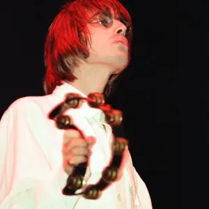 Oasis in concert at Knebworth, Hertfordshire. Liam Gallagher. 11th August 1996 Oasis in concert at Knebworth, Hertfordshire. Liam Gallagher. 11th August 1996
