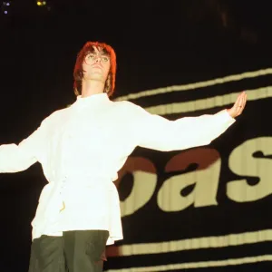 Oasis in concert at Knebworth, Hertfordshire. Liam Gallagher. 11th August 1996 Oasis in concert at Knebworth, Hertfordshire. Liam Gallagher. 11th August 1996
