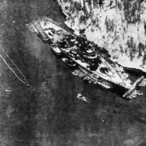 Oblique photographic-reconnaissance photograph of the German battleship Tirpitz