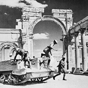 The occupation of Palmyra (Syria). Troops from a Bren gun-carrier searching the ruins of