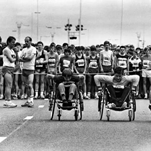 They re off wheelchair competitors at the Junior Great North Run, , left to right