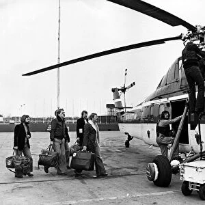 Oil men leaving Teesside Airport. 13th April 1978