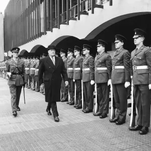 Black and white print of King Olav V in Newcastle Black and white print of King Olav V in Newcastle