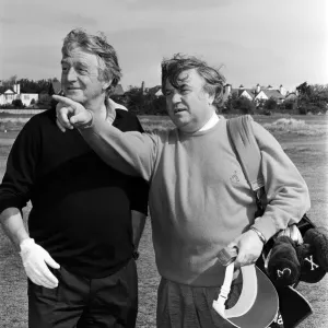 Print of Michael Parkinson and Jimmy Tarbuck on the golf course at The Royal Liverpool Golf Club Print of Michael Parkinson and Jimmy Tarbuck on the golf course at The Royal Liverpool Golf Club