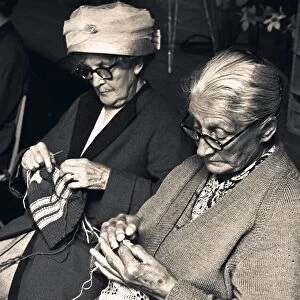 Two old ladies knitting. 16th August 1962