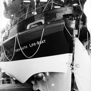 The old Teesmouth lifeboat being launched for the last time after lifeboat chiefs