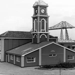 The Old Town Hall, St Hilda, with Tees Transporter Bridge in background, Middlesbrough The Old Town Hall, St Hilda, with Tees Transporter Bridge in background, Middlesbrough