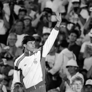 Olympic Games 1984 Los Angeles USA Sebastain Coe celebrates on the podium after Olympic Games 1984 Los Angeles USA Sebastain Coe celebrates on the podium after