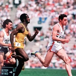 Olympic Games Alan Wells leads Don Qurrie in the first heat of the 100 metres