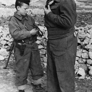 Black and white print of RAF personnel with Yugoslav partisans Black and white print of RAF personnel with Yugoslav partisans