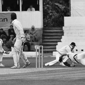 Over and Out. Yorkshire wicketkeeper Steven Rhodes dives to take a spectacular catch in Over and Out. Yorkshire wicketkeeper Steven Rhodes dives to take a spectacular catch in