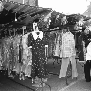 The Oval Sunday Market Print, circa May 1970, women's clothing stall The Oval Sunday Market Print, circa May 1970, women's clothing stall