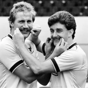 Oxford United footballer John Aldridge (right) with a teammate during a pre season