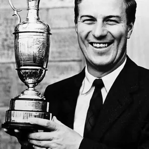 P W Thomson golfer holding trophy open golf champion claret bowl P W Thomson golfer holding trophy open golf champion claret bowl