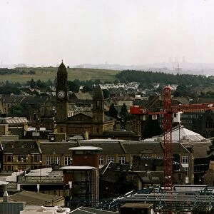 Paisley town landscape with crane and construction August 1997