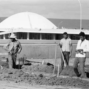 Print of the National Congress palace under construction in Brasilia, Brazil, 1968 Print of the National Congress palace under construction in Brasilia, Brazil, 1968