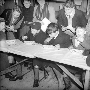 Pancake Day Eating Competition February 1955 Schoolboys take part in an eating