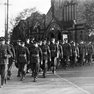 Print of a military parade in Gosforth, 1939