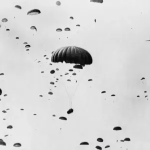 Paratroops drop earthward during landing in Holland by 1st allied Airborne army as Paratroops drop earthward during landing in Holland by 1st allied Airborne army as