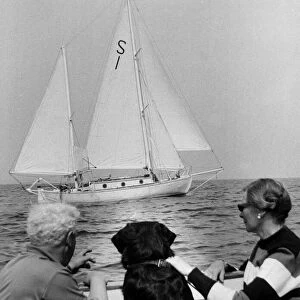 Parents of Robin Knox Johnston wave goodbye as he departs Falmouth for the 1968-69