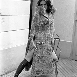 Paris fashions: Pix taken at Torrente: - Caroline, wearing shrimp coloured broadtail cape